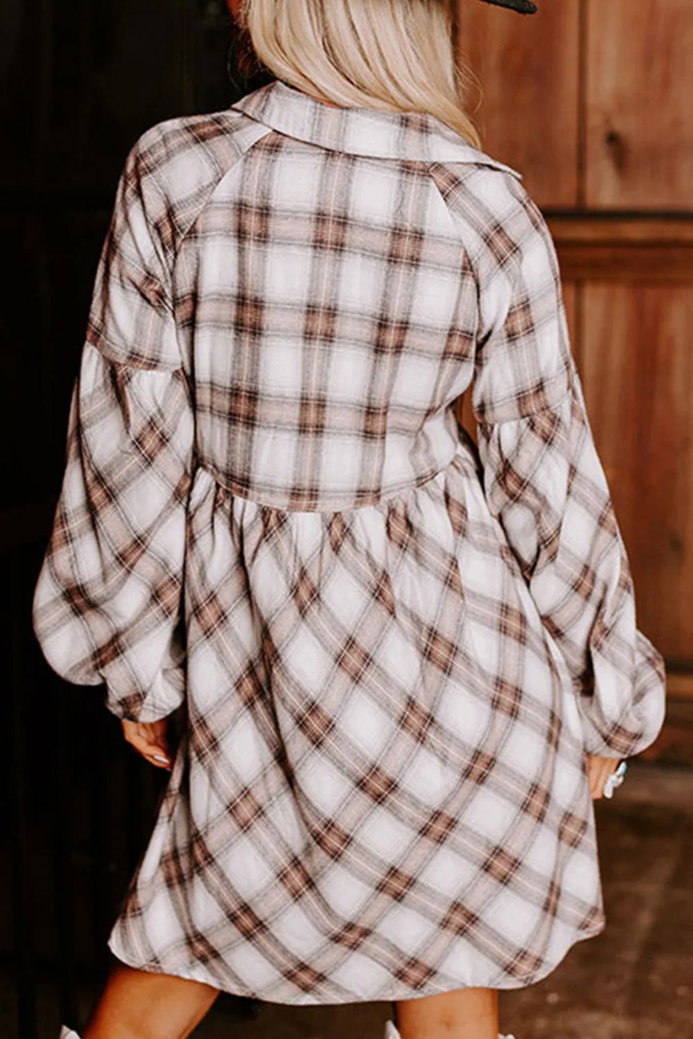 Plaid Long Sleeve Mini Shirt Dress