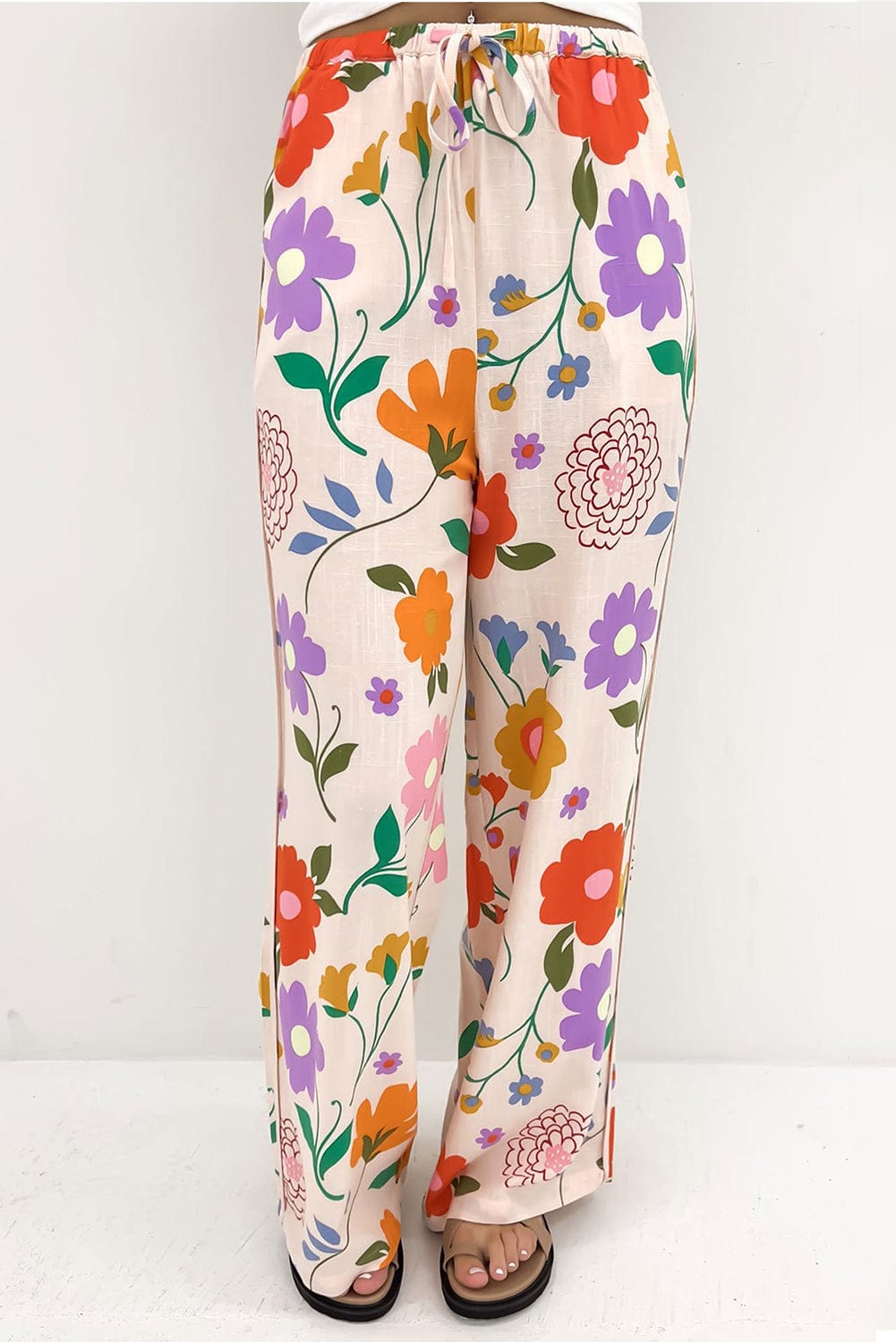 Drawstring Printed Pants with Pockets