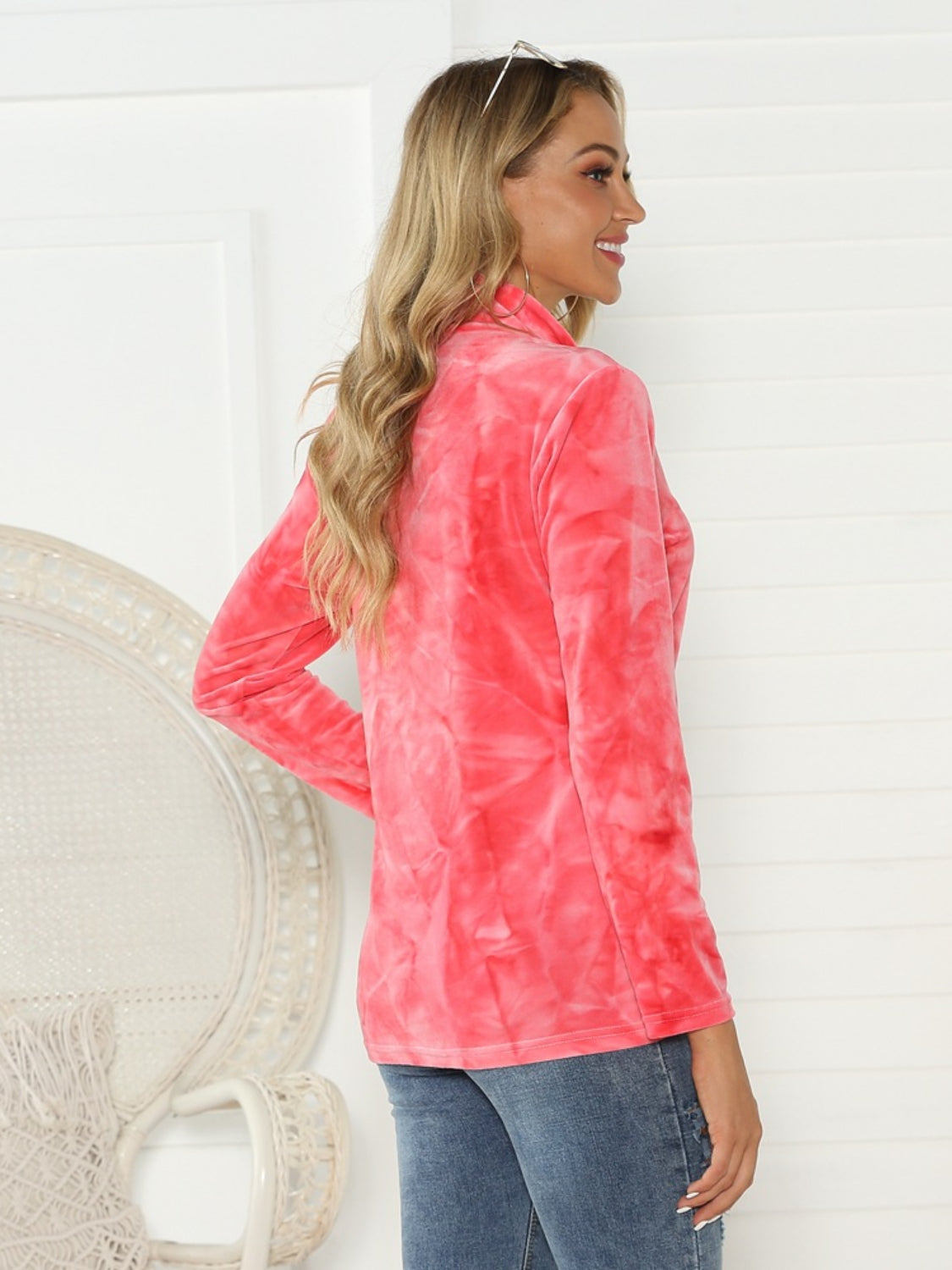 Shiny Tie-Dye Half Button Long Sleeve T-Shirt