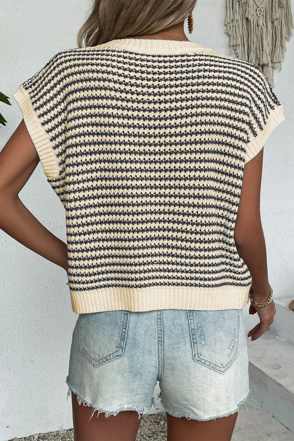 Full Size Striped Round Neck Sweater Vest