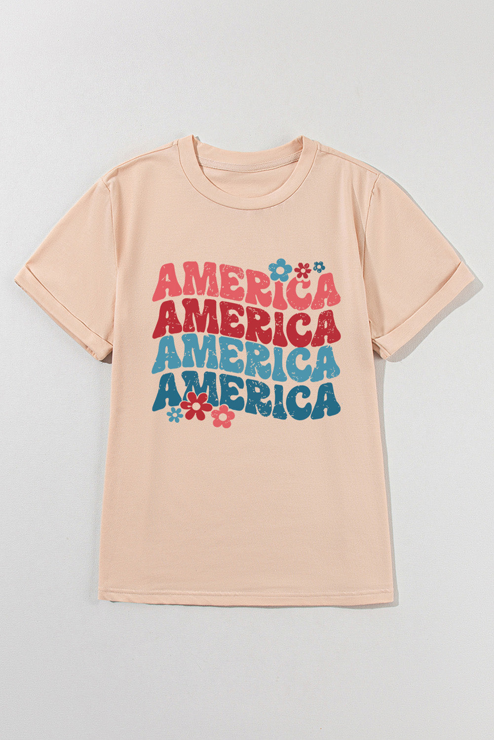 Full Size AMERICA Round Neck Short Sleeve Tan T-Shirt