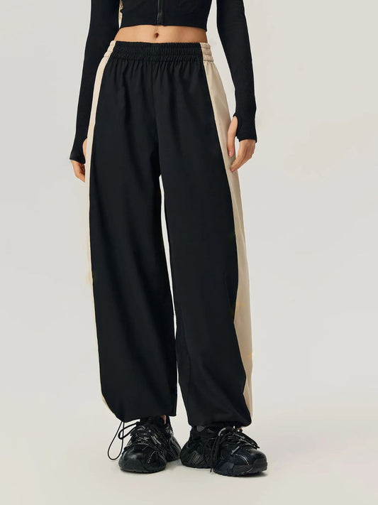 Drawstring Hem Contrast Elastic Waist Pants