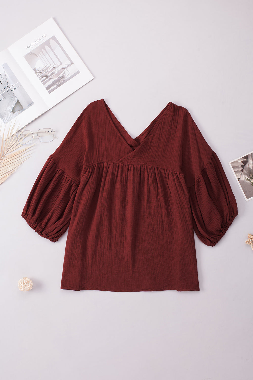 Full Size Dropped Shoulder V-Neck Blouse