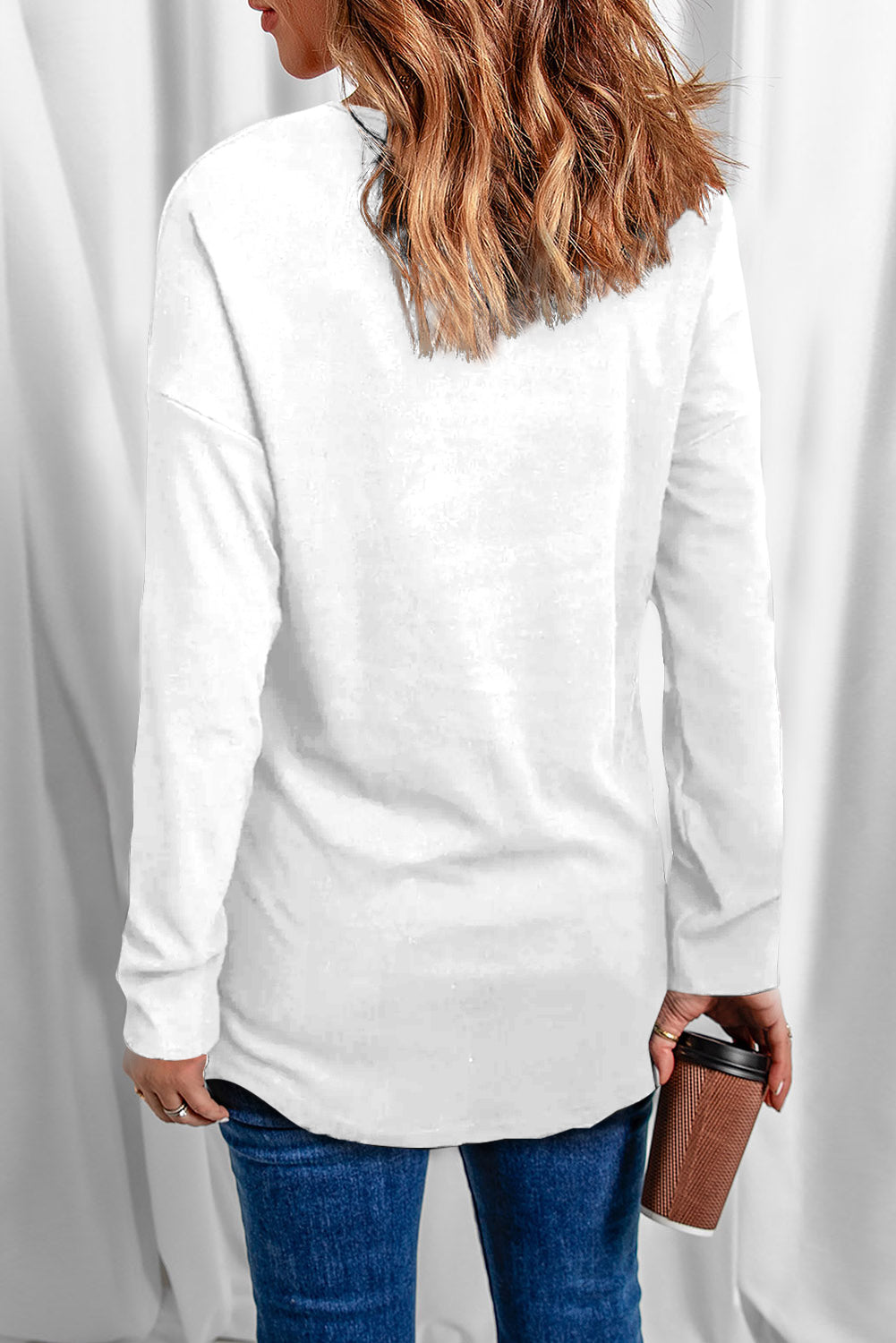 Full Size Sequin V-Neck Long Sleeve T-Shirt