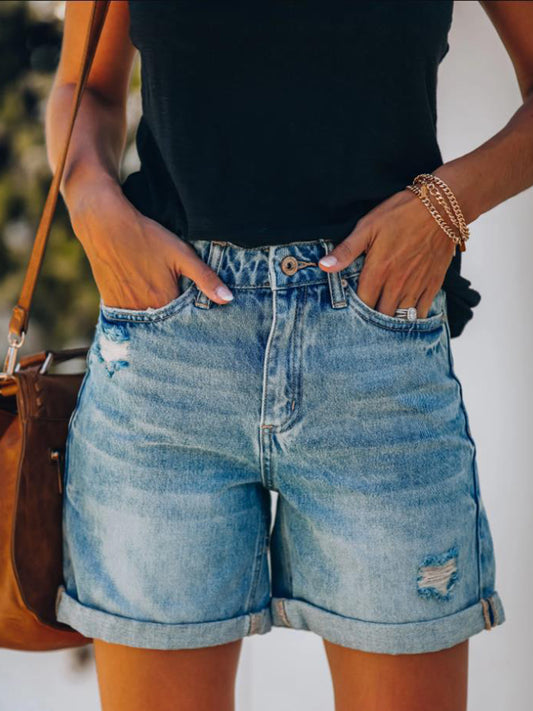 Beautiful Bea Distressed Denim Shorts with Pockets
