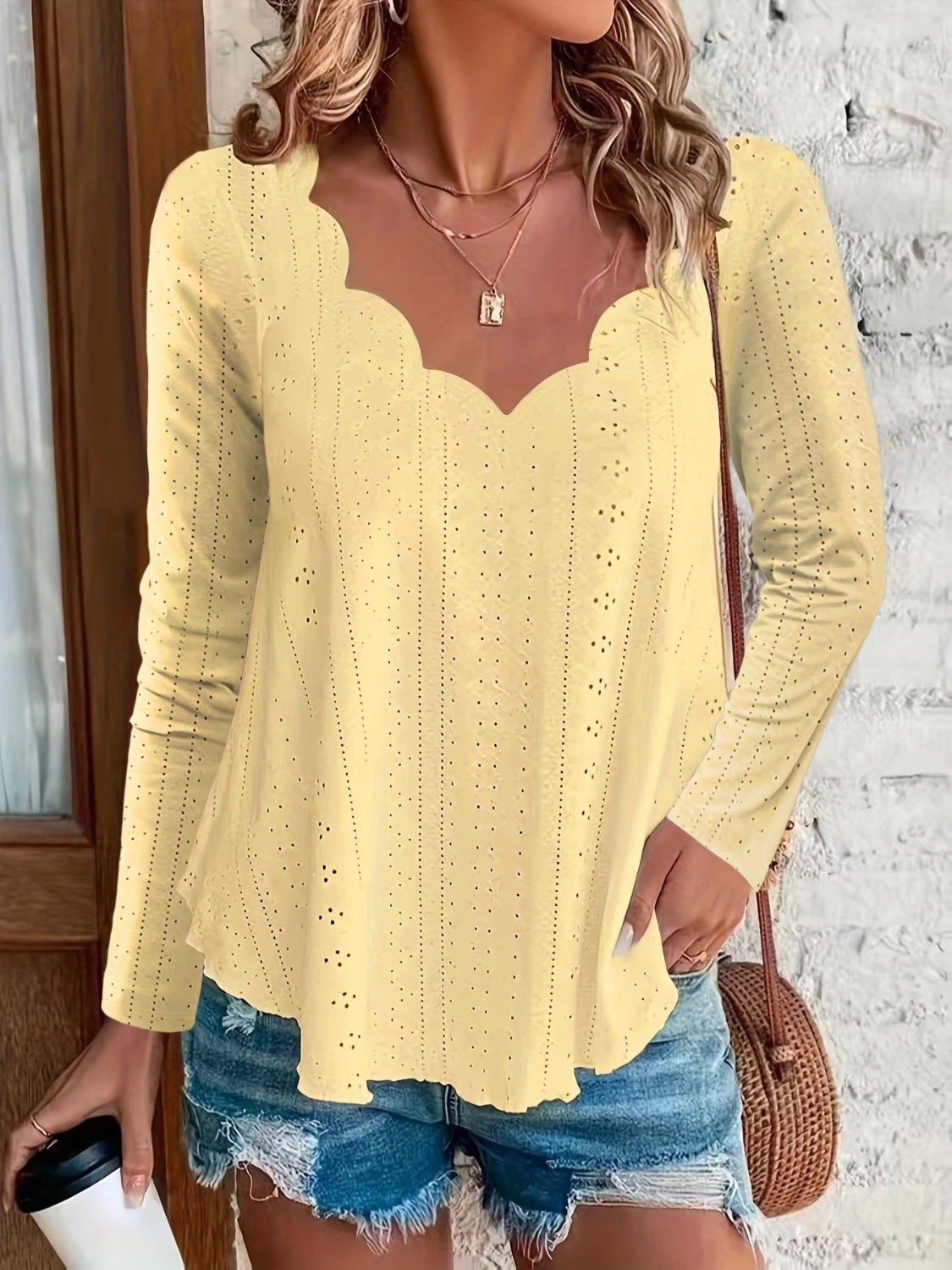 Eyelet Long Sleeve Blouse