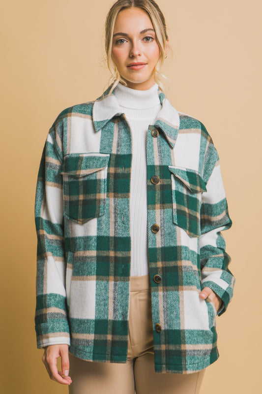 Love Tree Plaid Button Up Shacket