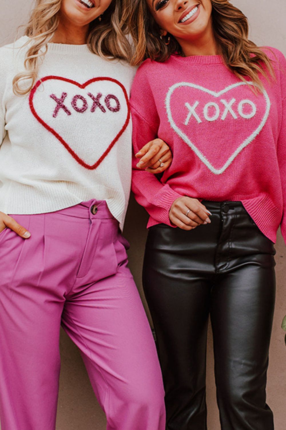 XOXO Round Neck Drop Shoulder Sweater