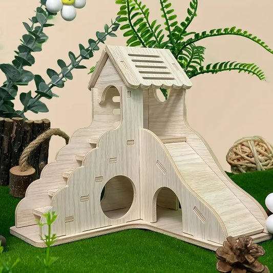 DIY Small Pet Hamster Hideout Habitat House with Ladder and Slides