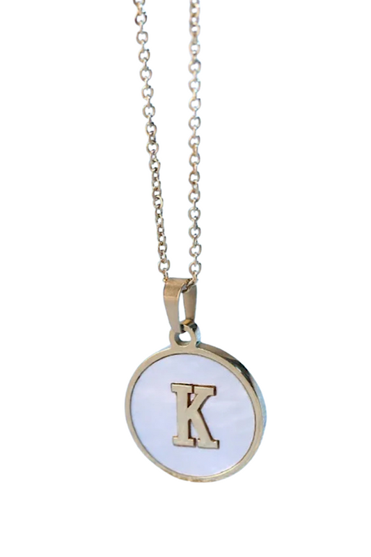 Gold Pearl Initial Necklace K