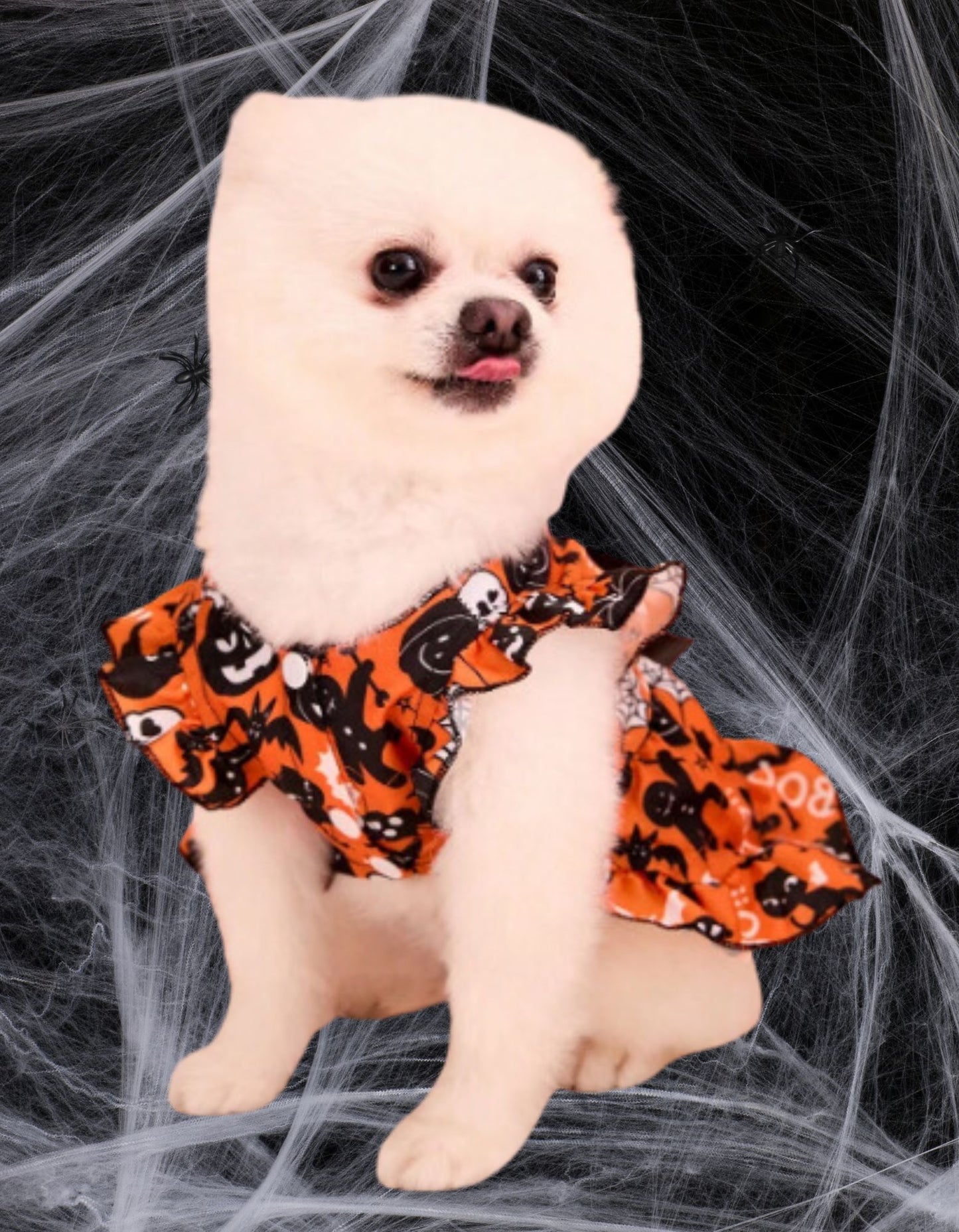 LOVE MY PET Halloween Princess Puff Sleeve Dress with Orange Bow