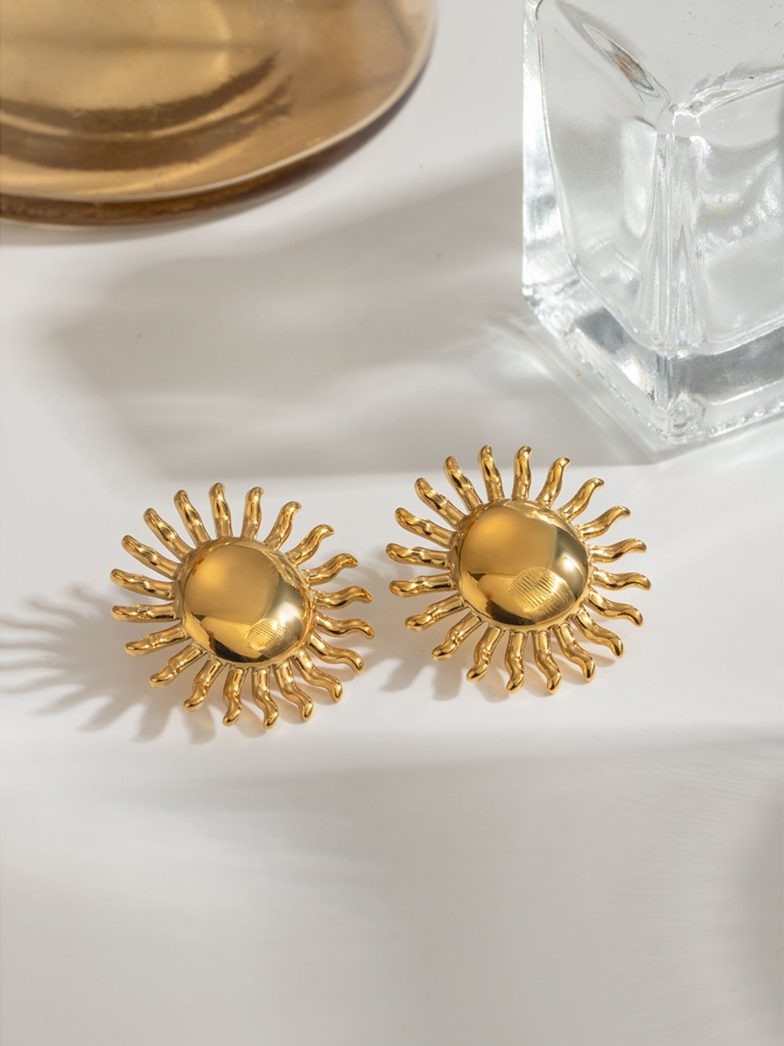 18K Gold-Plated Stainless Steel Sun Stud Earrings