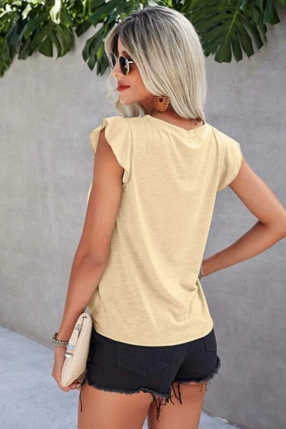 Ruffled Round Neck Cap Sleeve T-Shirt