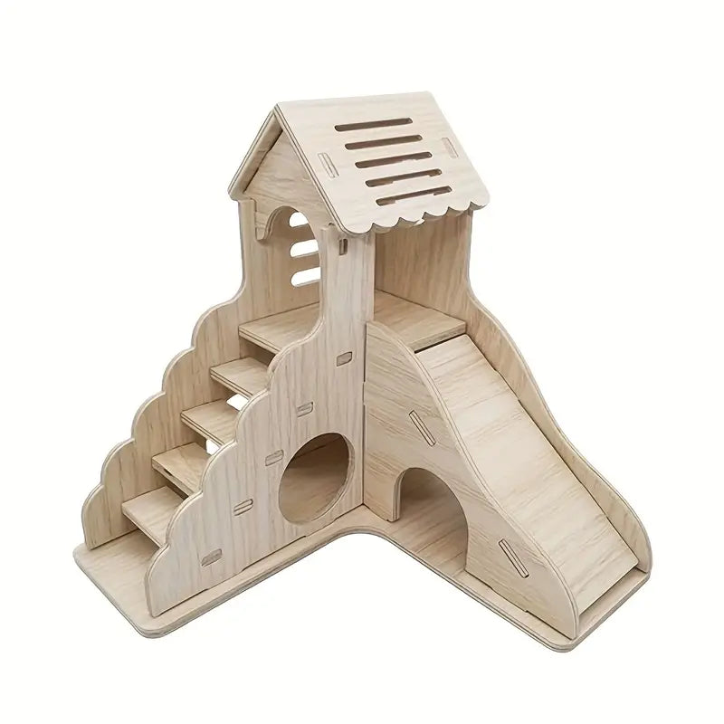 DIY Small Pet Hamster Hideout Habitat House with Ladder and Slides
