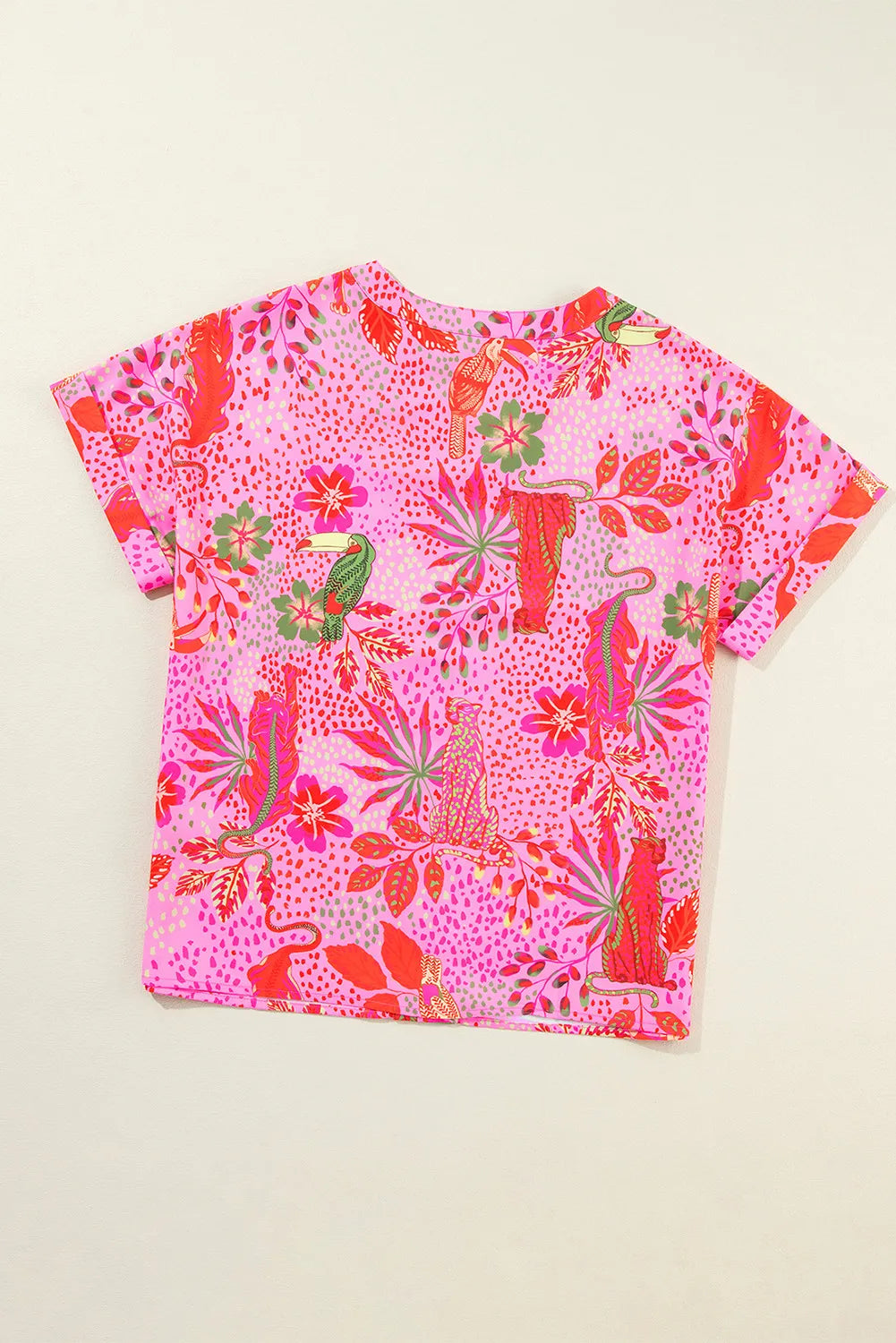 Printed Notched Short Sleeve Top