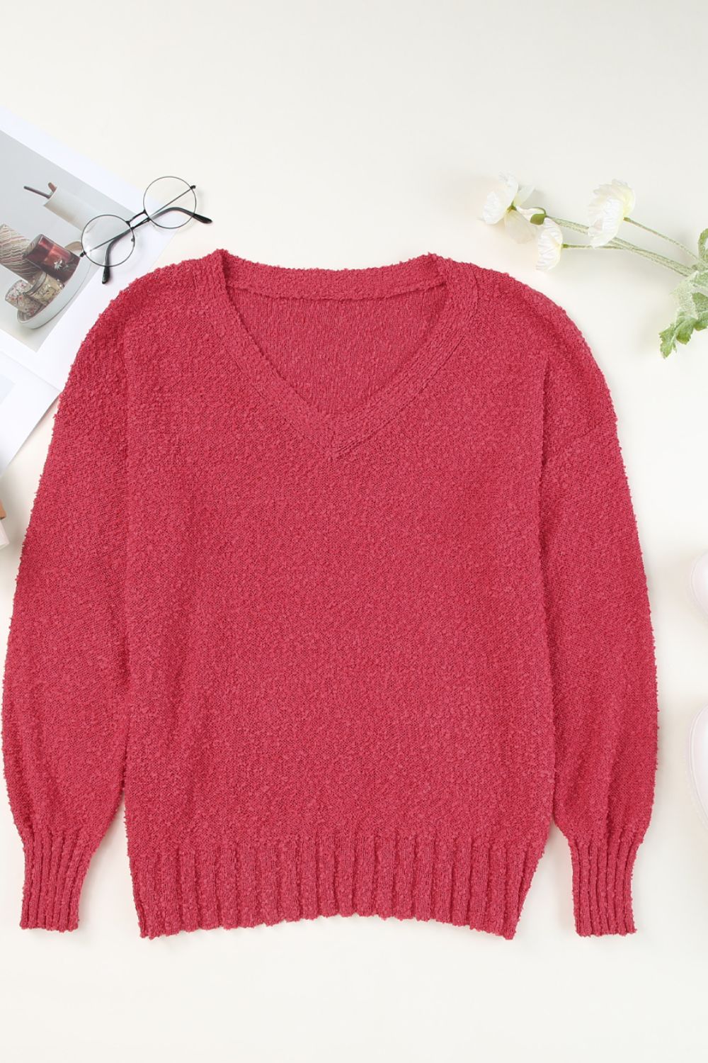 V-Neck Dropped Shoulder Sweater