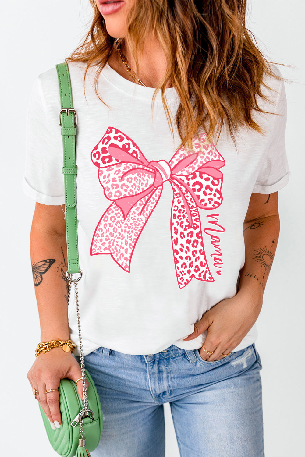 Full Size Bow Graphic Round Neck Short Sleeve T-Shirt