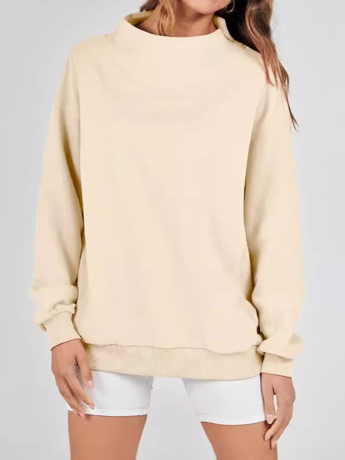 Mock Neck Drop Shoulder Long Sleeve Sweatshirt