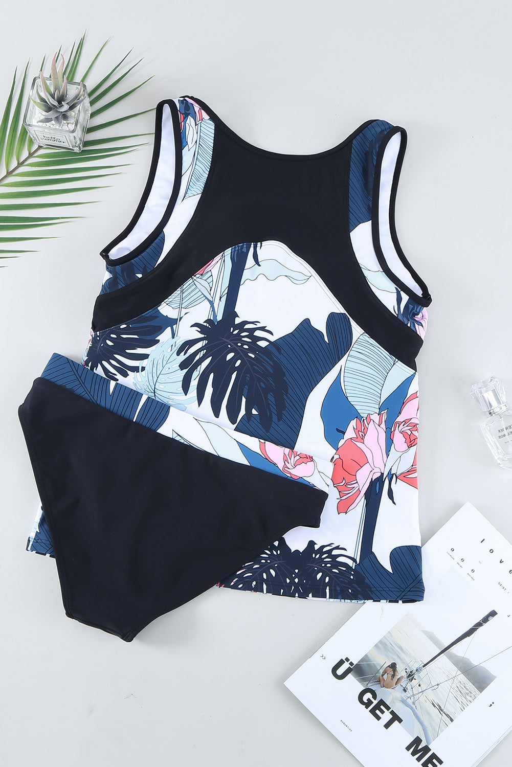 Full Size Printed Wide Strap Tankini Set