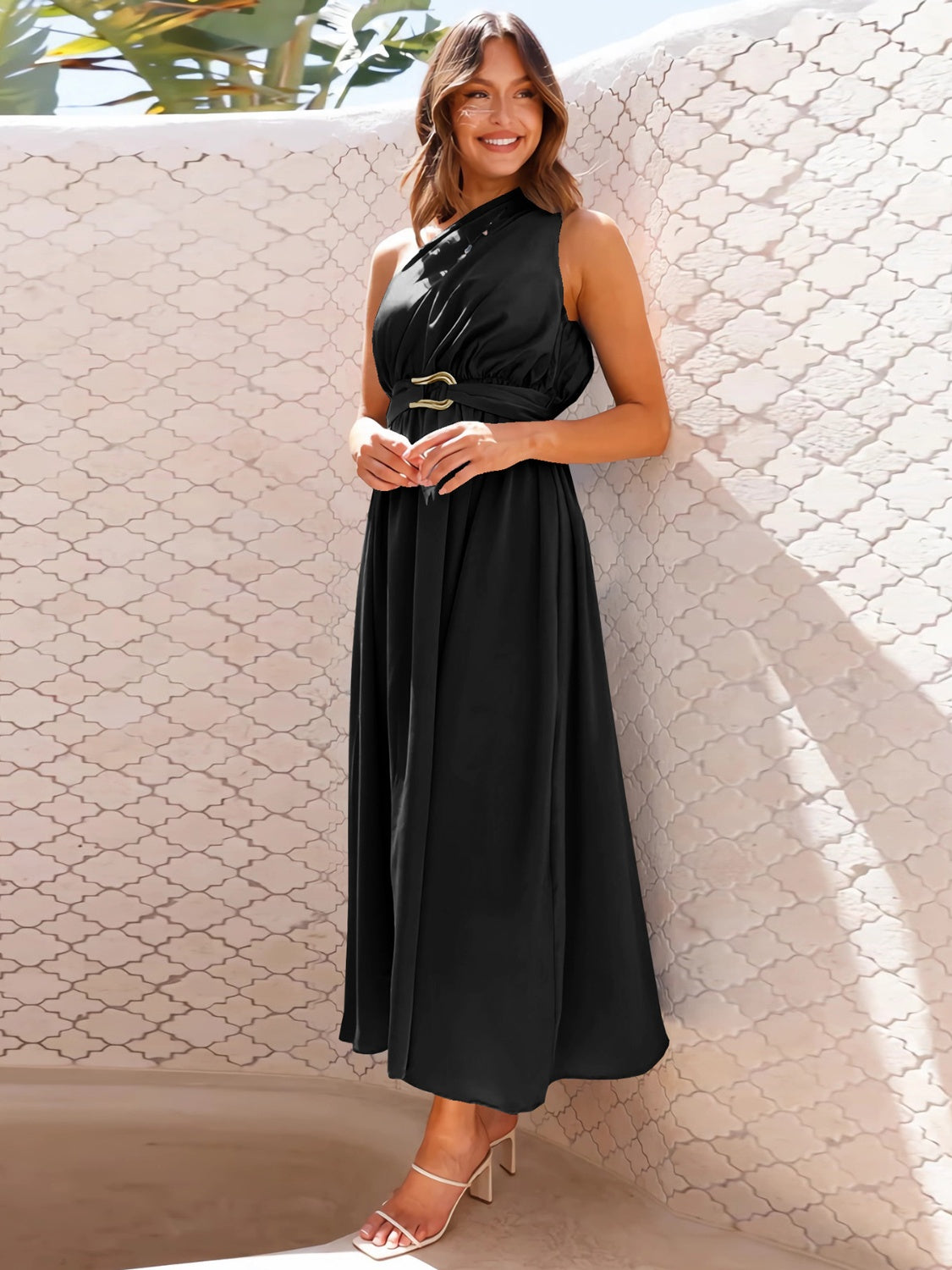 Full Size Single Shoulder Midi Dress