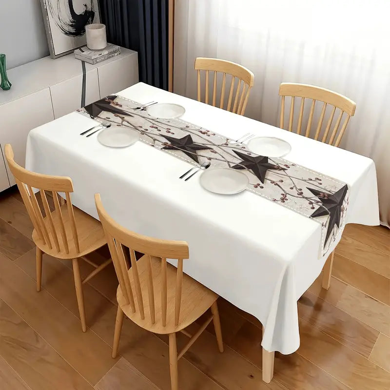Rustic Farmhouse Star Printed Table Runner, Luxurious Linen Table Cloth