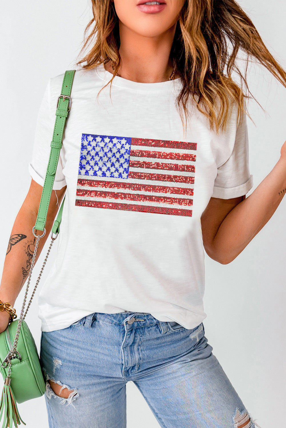 US Flag Round Neck Short Sleeve T-Shirt