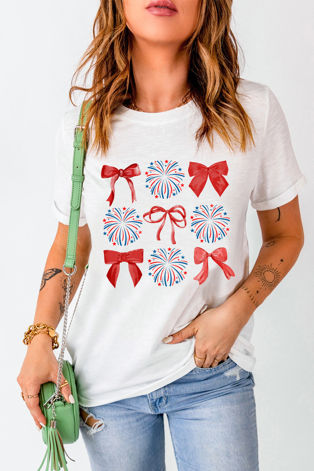 Full Size Bow Graphic Round Neck Short Sleeve T-Shirt