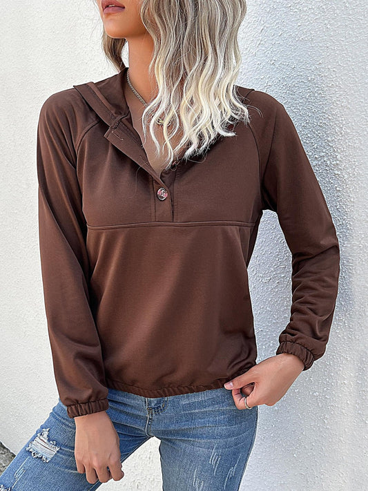 Perfee Half-Button Raglan Sleeve Hoodie