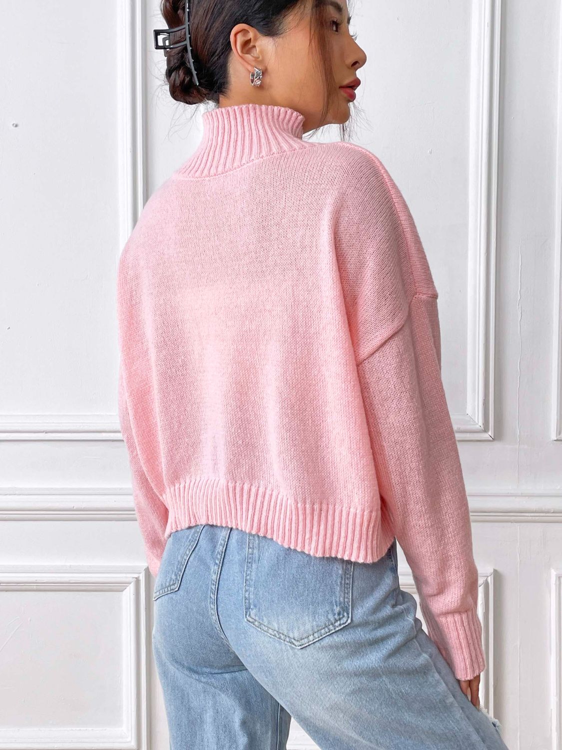 Flower Turtleneck Long Sleeve Sweater