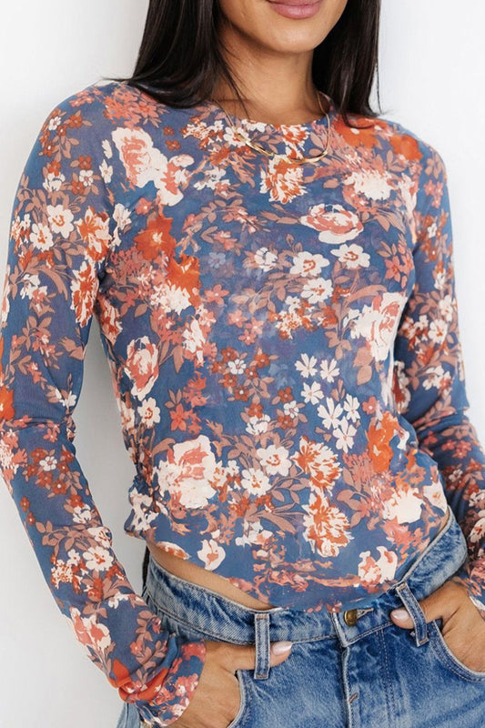 Floral Round Neck Long Sleeve T-Shirt