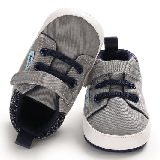 Baby Letter Patch Decor Hook-and-loop Fastener Strap Sneakers, Sporty Fabric Skate Shoes