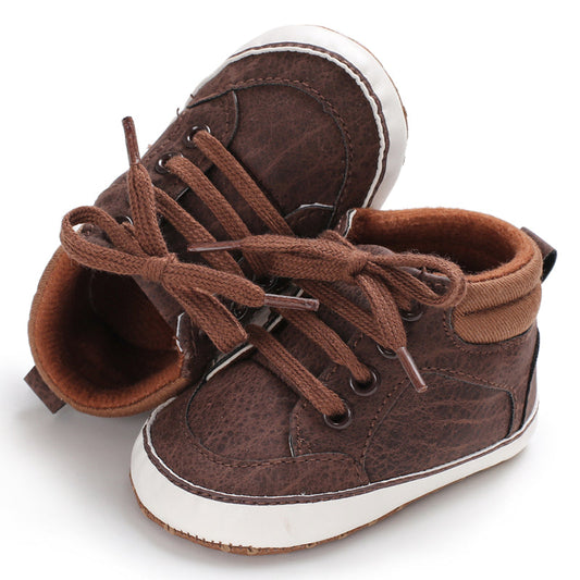 Newborn Baby Boys Soft Sole High Top Sneakers, Comfortable Infant Walking Shoes