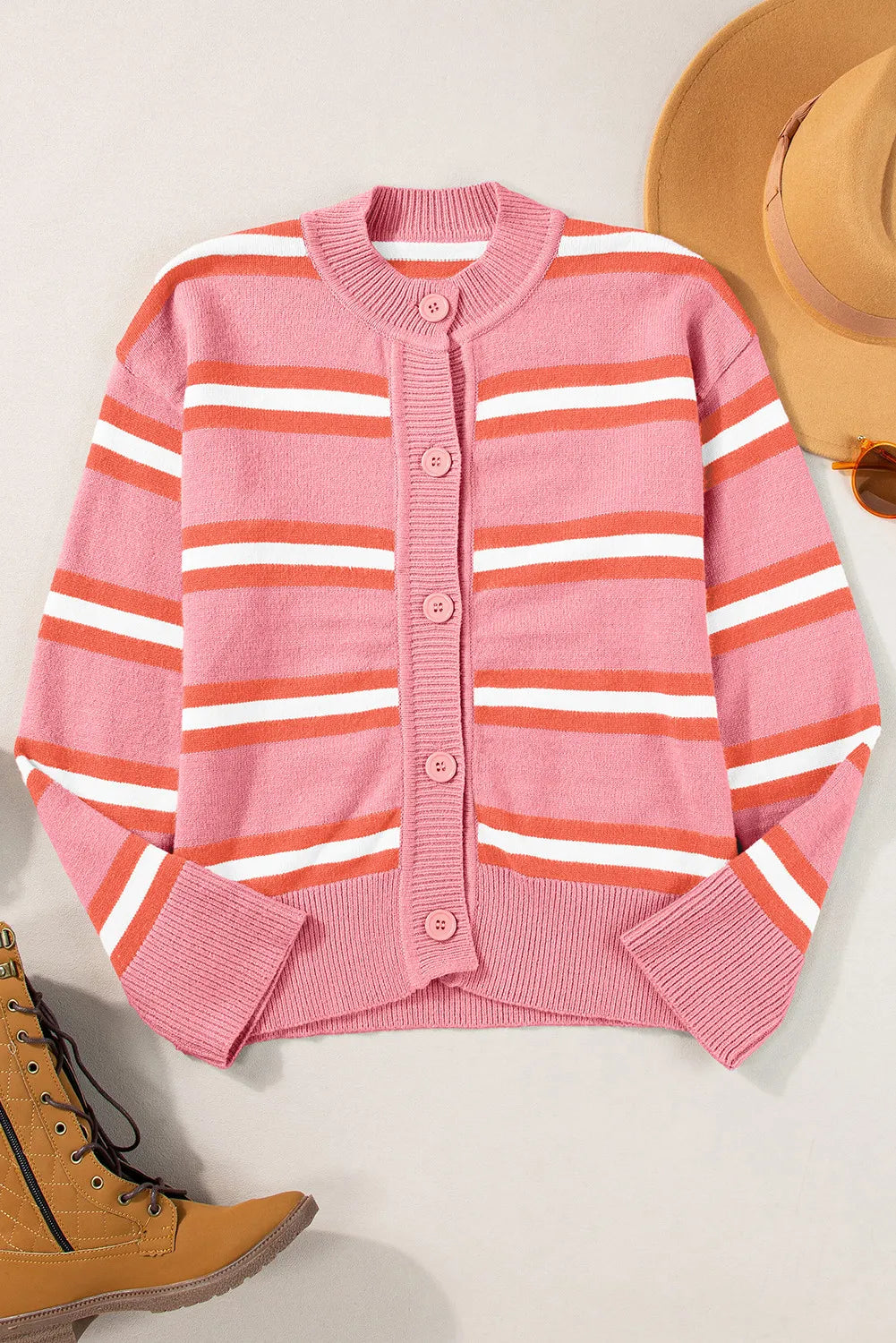 Striped Button Up Long Sleeve Cardigan