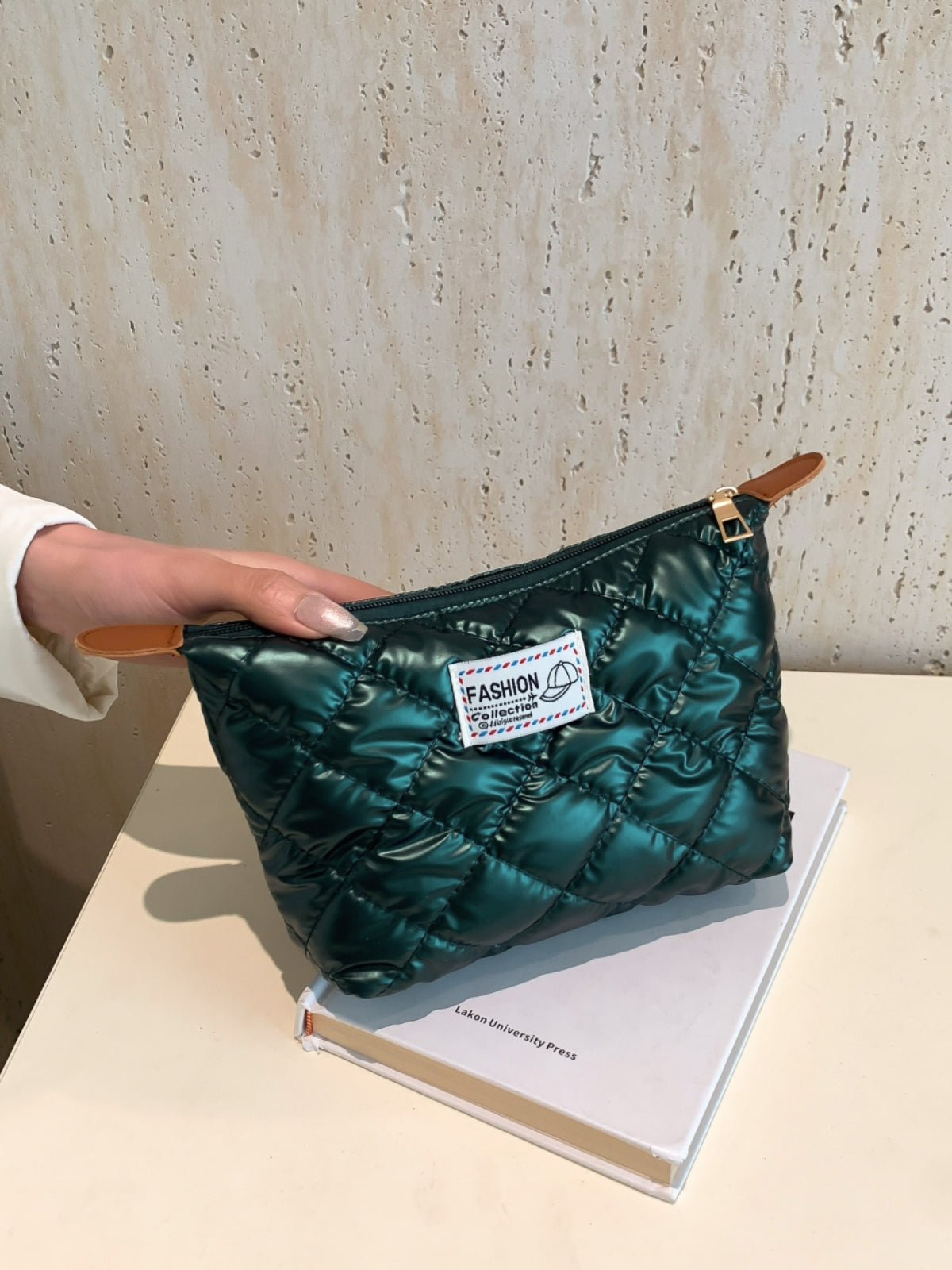 Solid Quilted Clutch with Zipper