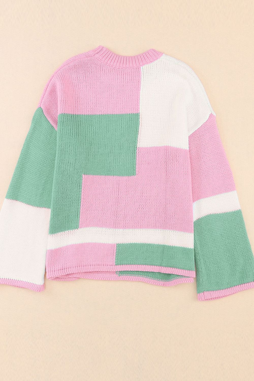 Color Block Round Neck Drop Shoulder Sweater