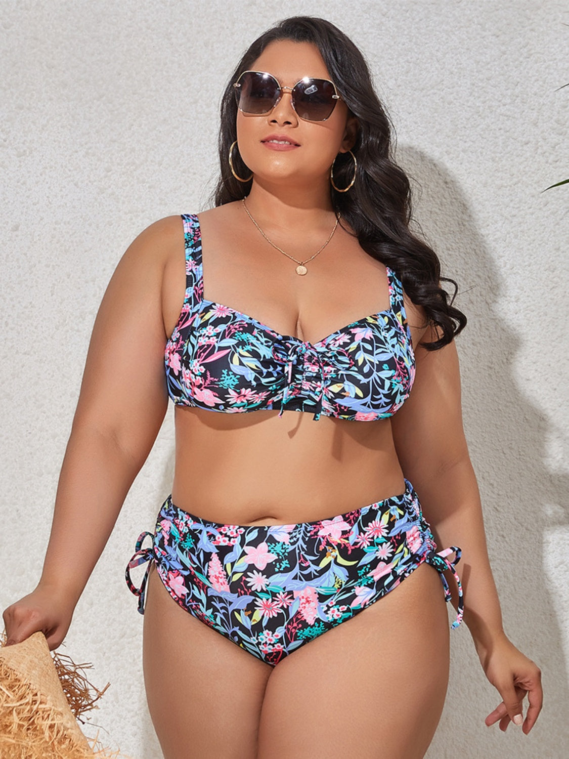 SoChic Plus Size Printed Wide Strap Two-Piece Swim Set