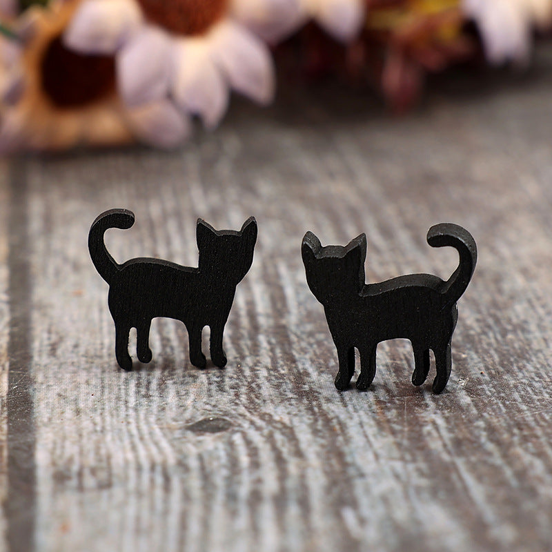 Cat Wooden Alloy Earrings