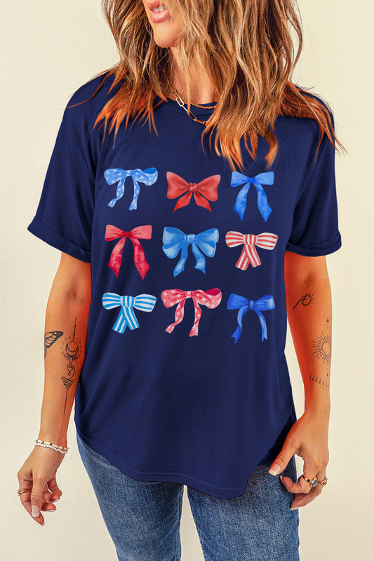 Bow Graphic Round Neck Short Sleeve T-Shirt