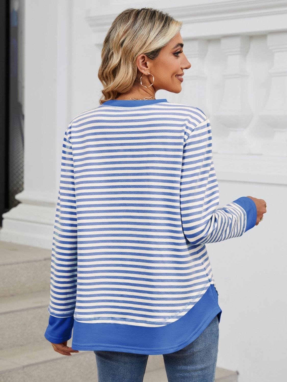 Full Size Striped Round Neck Long Sleeve Sweatshirt