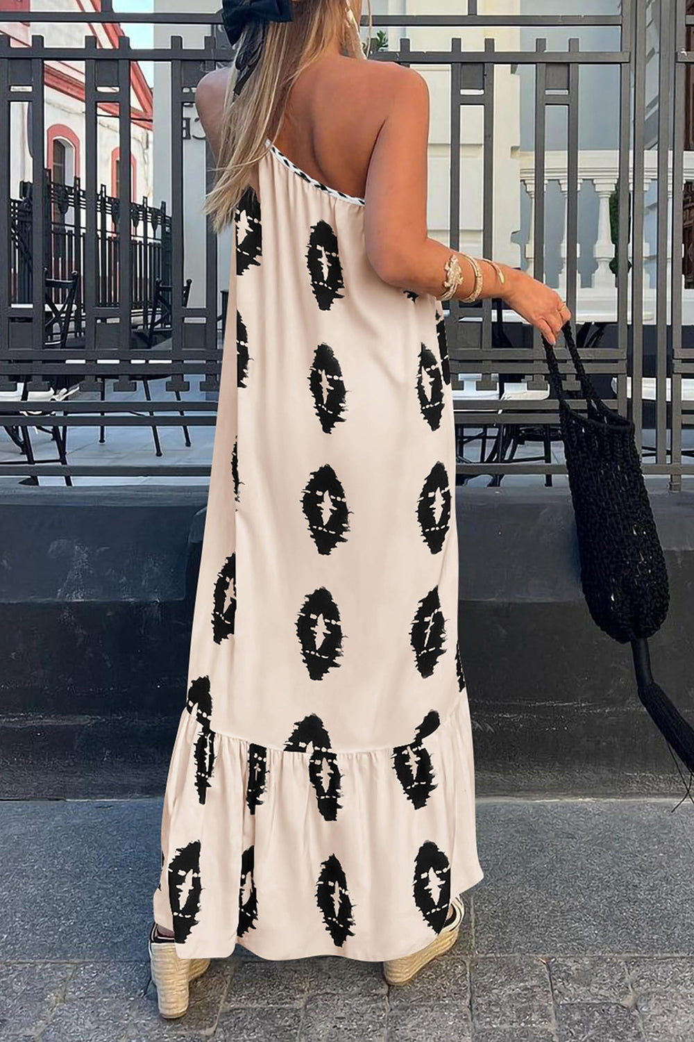 Full Size Printed Single Shoulder Maxi Dress