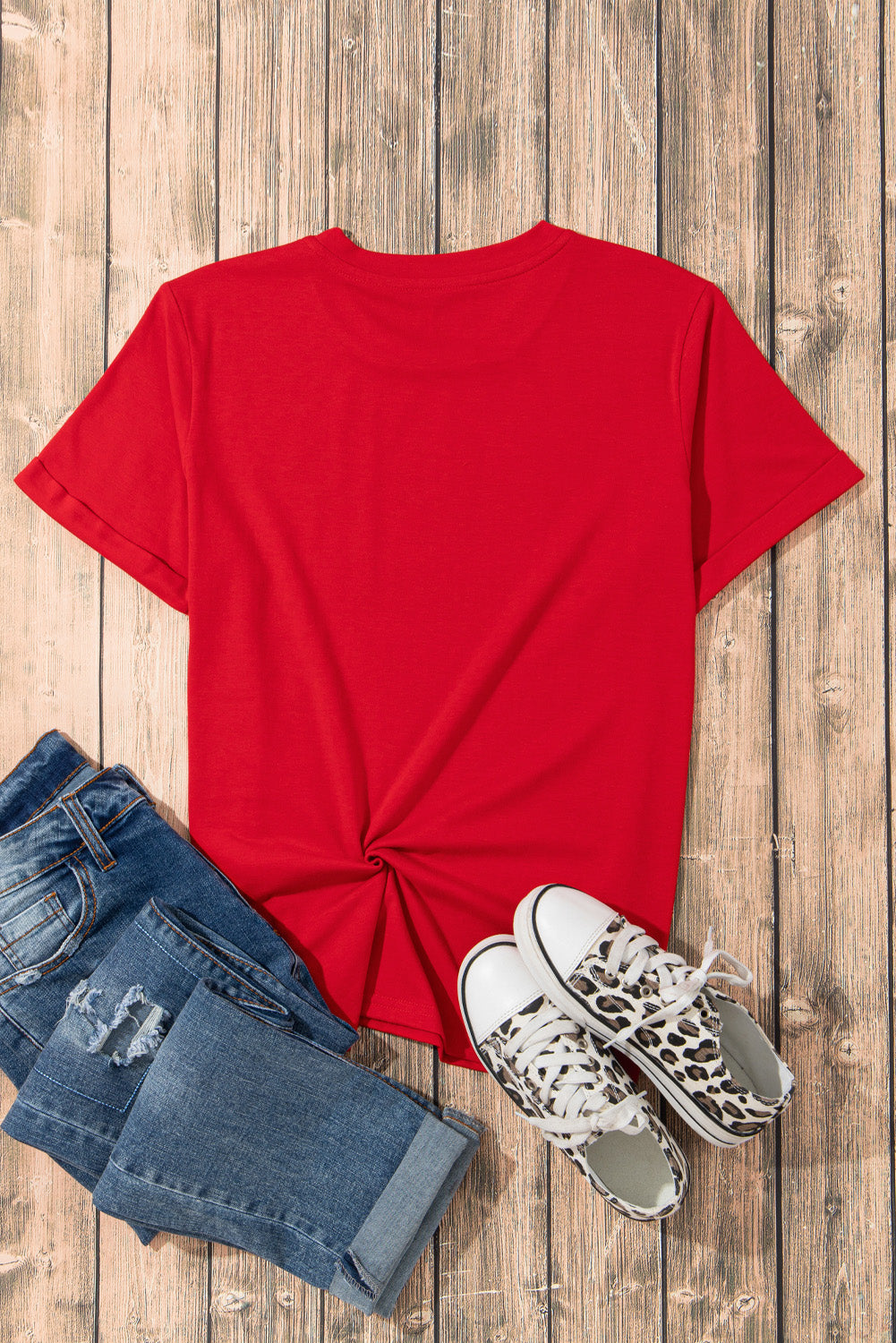 Full Size Heart Round Neck Short Sleeve T-Shirt