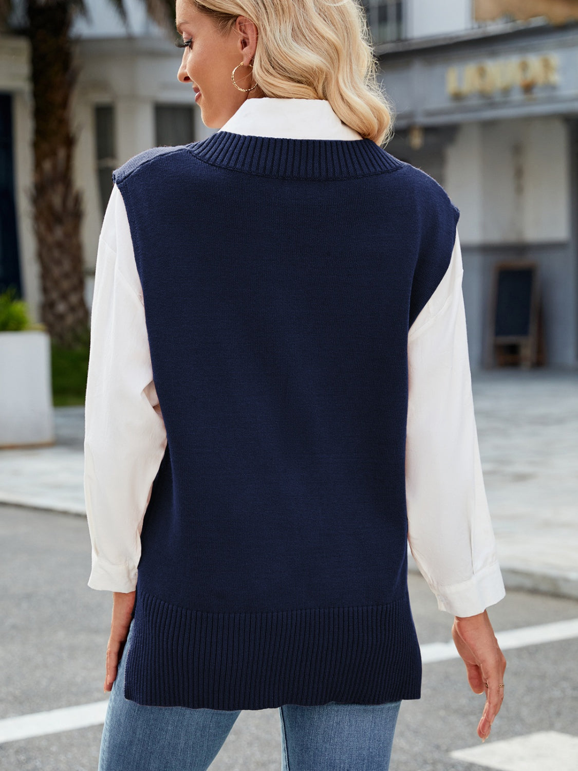 Side Slit V-Neck Sweater Vest