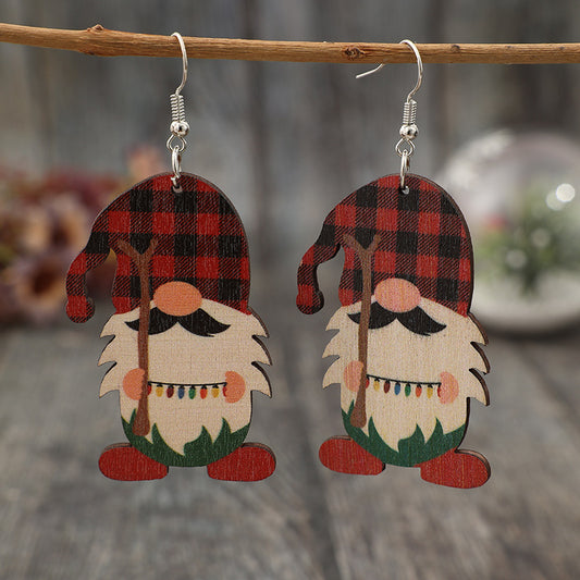 Wooden Pointed Hat Gnome Earrings