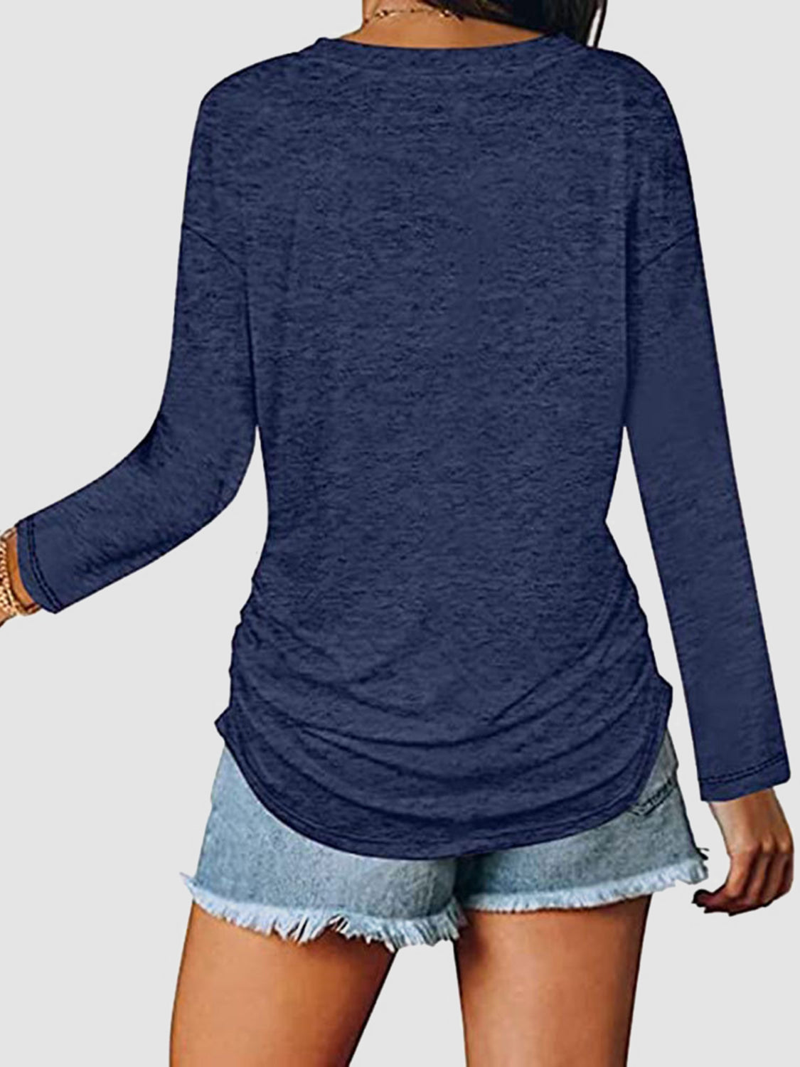 Ruched V-Neck Long Sleeve T-Shirt