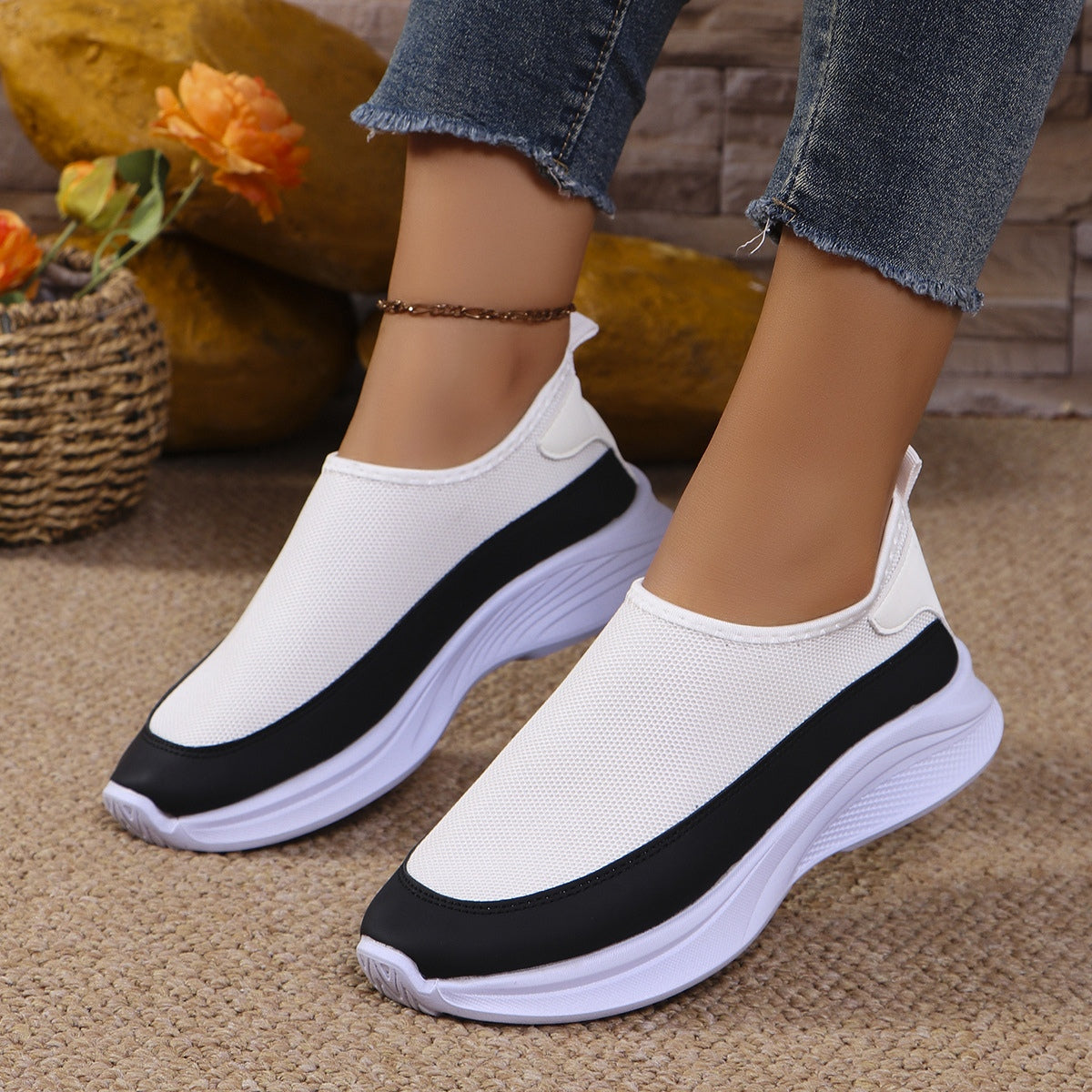 Mesh Contrast Flat Slip-Ons