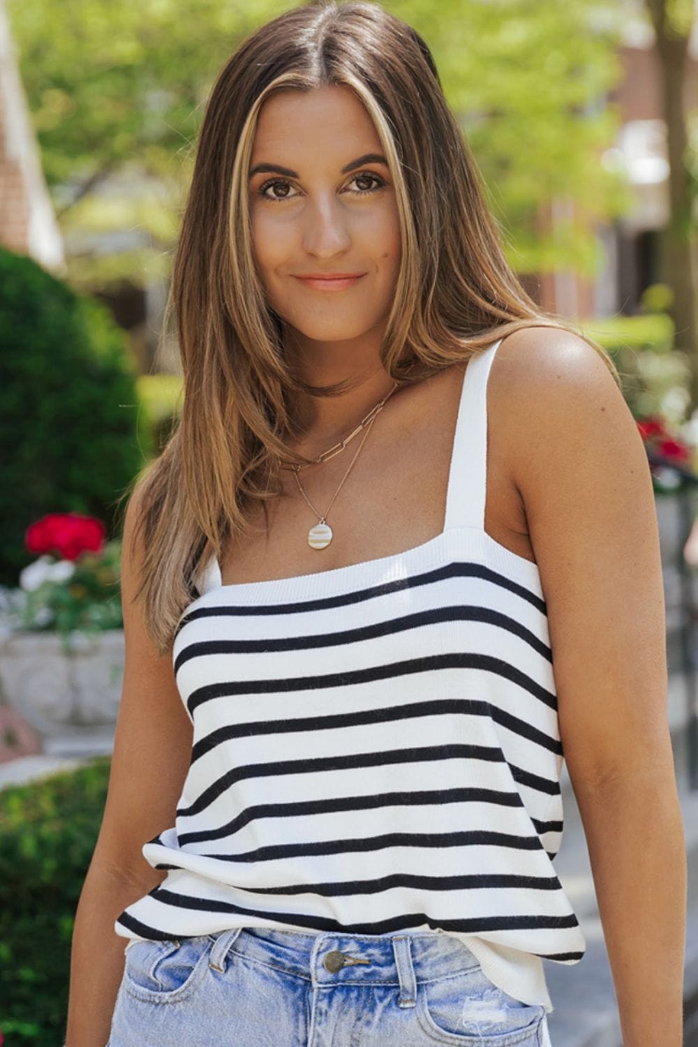 Double Take Striped Straight Neck Cami