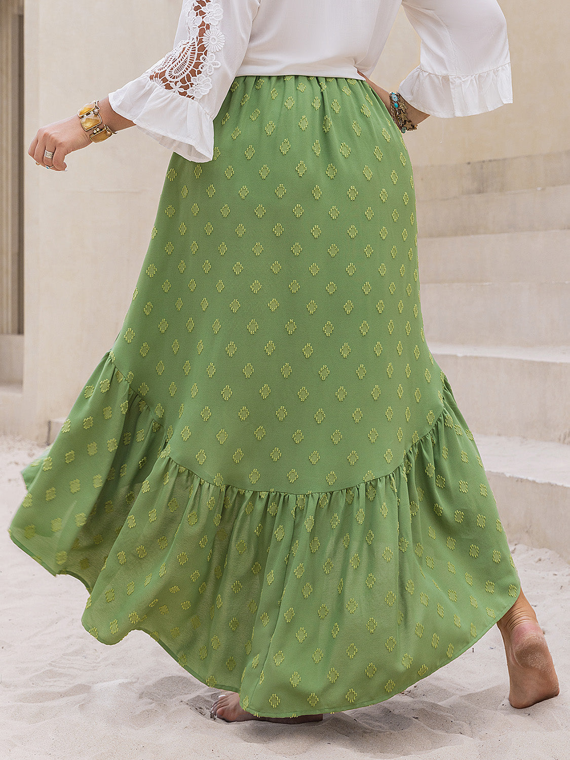 Plus Size Matcha Green High-Low Skirt