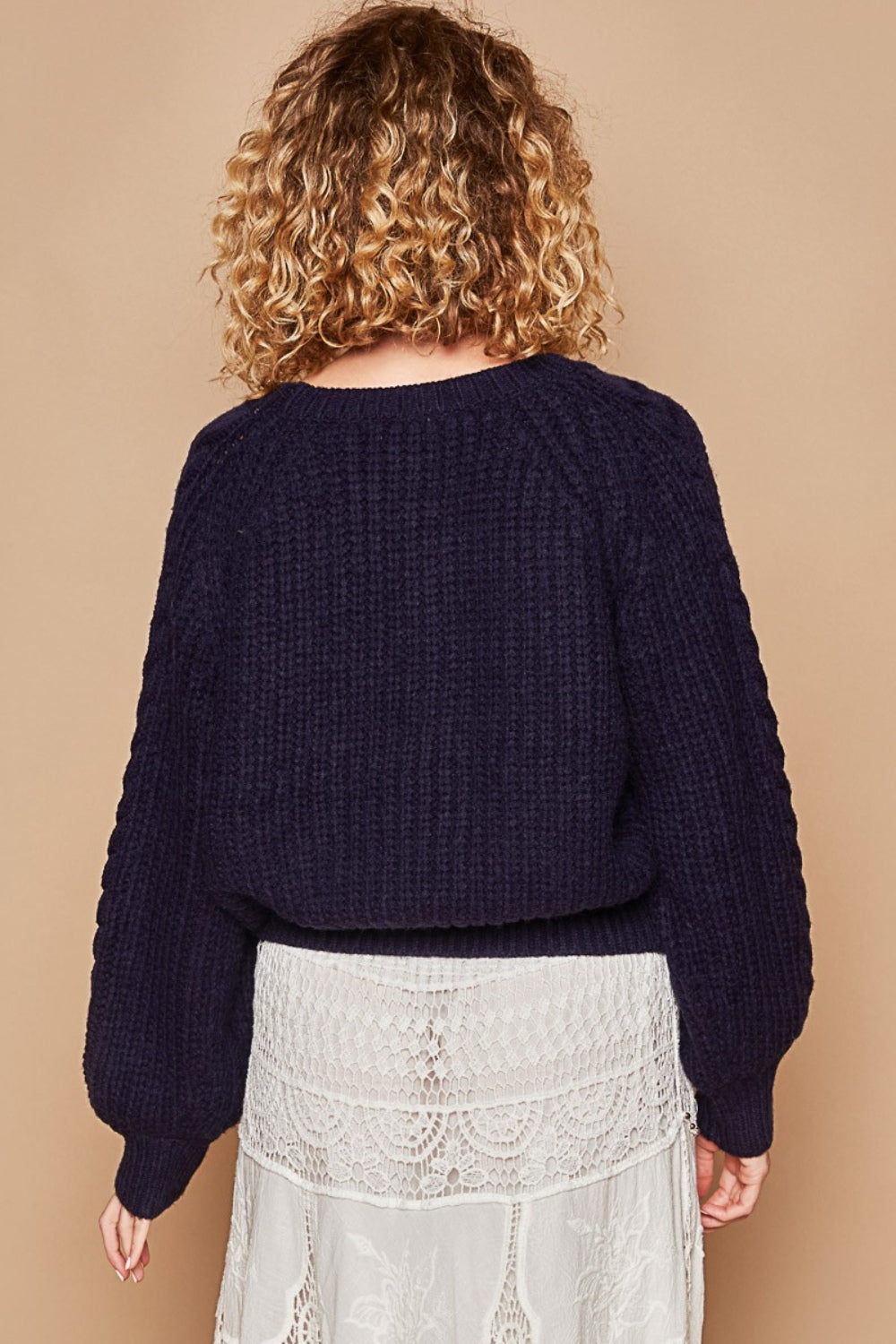 POL Cable Knit Cutout Long Sleeve Sweater