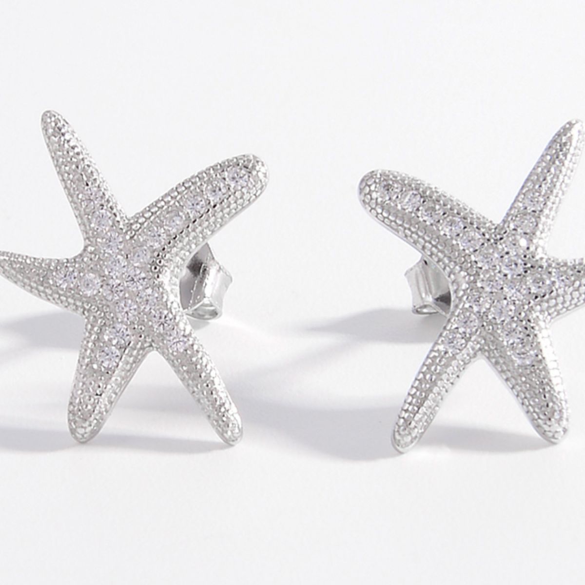 925 Sterling Silver Inlaid Zircon Starfish Earrings