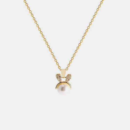 Titanium Steel Inlaid Gold Zircon Pearl Pendant Necklace